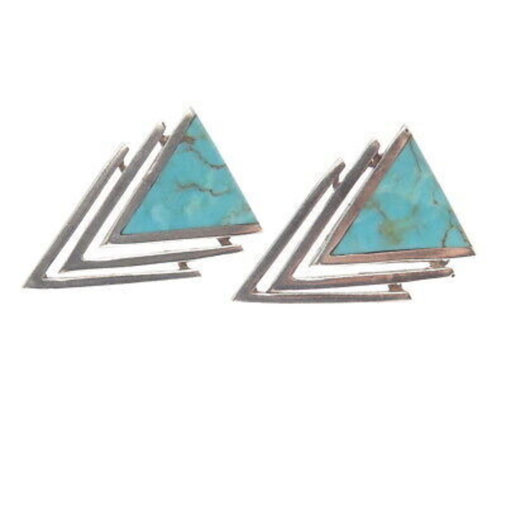 ANGELINE MILLER NAVAJO Old Pawn 925 Sterling Silver Vintage Turquoise Earrings - Picture 4 of 7